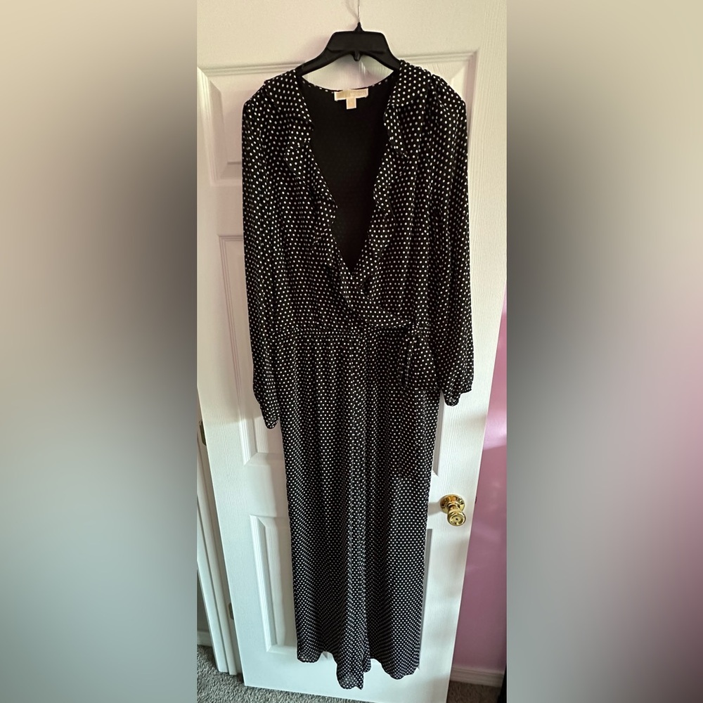 Michael Kors Black and White Polka Dot Long Sleeve Dress